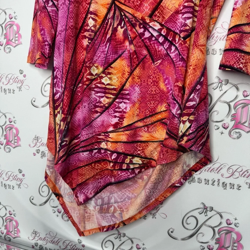 Nygard top asymmetrical hem fairy with cinch tie waist stretchy snake print 🌅 - Picture 5 of 11